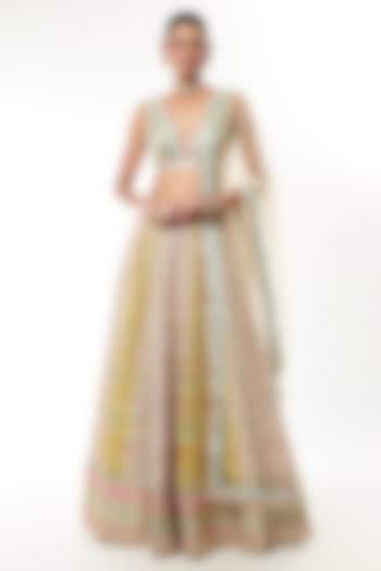 Multi-Colored Georgette Mirror Work Wedding Lehenga Set by GOPI VAID at Pernia's Pop Up Shop