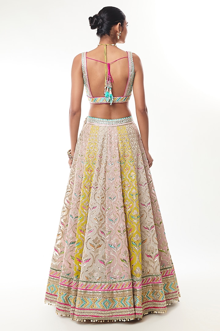 Multi-Colored Georgette Mirror Work Wedding Lehenga Set by GOPI VAID at Pernia's Pop Up Shop