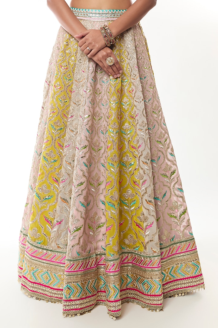 Multi-Colored Georgette Mirror Work Wedding Lehenga Set by GOPI VAID at Pernia's Pop Up Shop