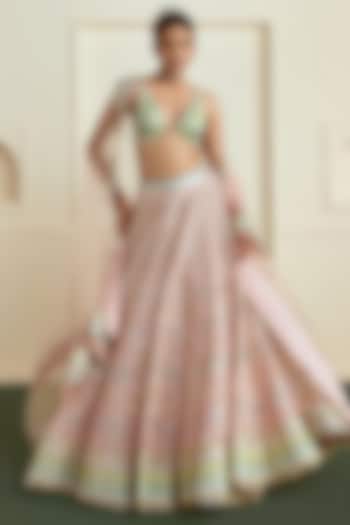 Soft Pink Georgette Mirror Embroidered Wedding Lehenga Set by Gopi Vaid at Pernia's Pop Up Shop