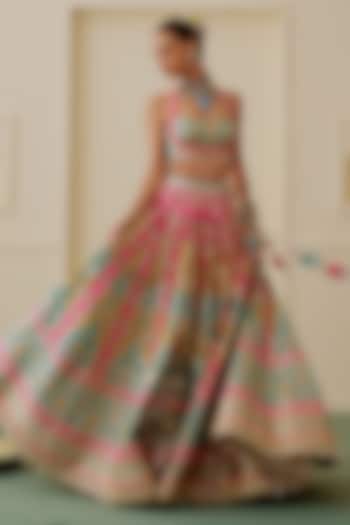 Multi-Colored Georgette Mirror Embroidered Wedding Lehenga Set by Gopi Vaid at Pernia's Pop Up Shop