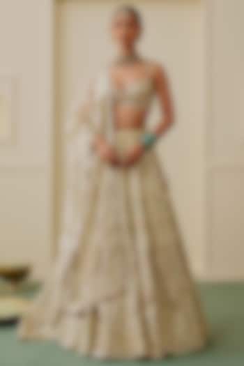 Golden Tissue Mirror Embroidered Wedding Lehenga Set by Gopi Vaid at Pernia's Pop Up Shop