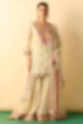 Ivory Georgette Embroidered Wedding Sharara Set by Gopi Vaid at Pernia's Pop Up Shop