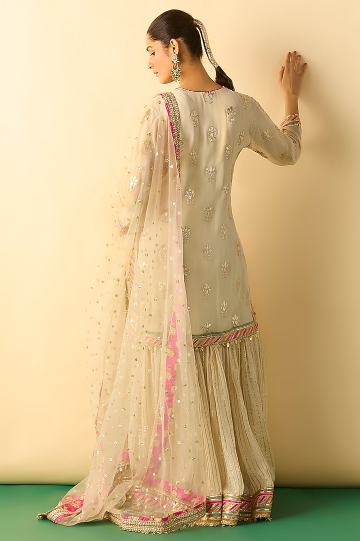 Ivory Georgette Embroidered Wedding Sharara Set by Gopi Vaid at Pernia's Pop Up Shop