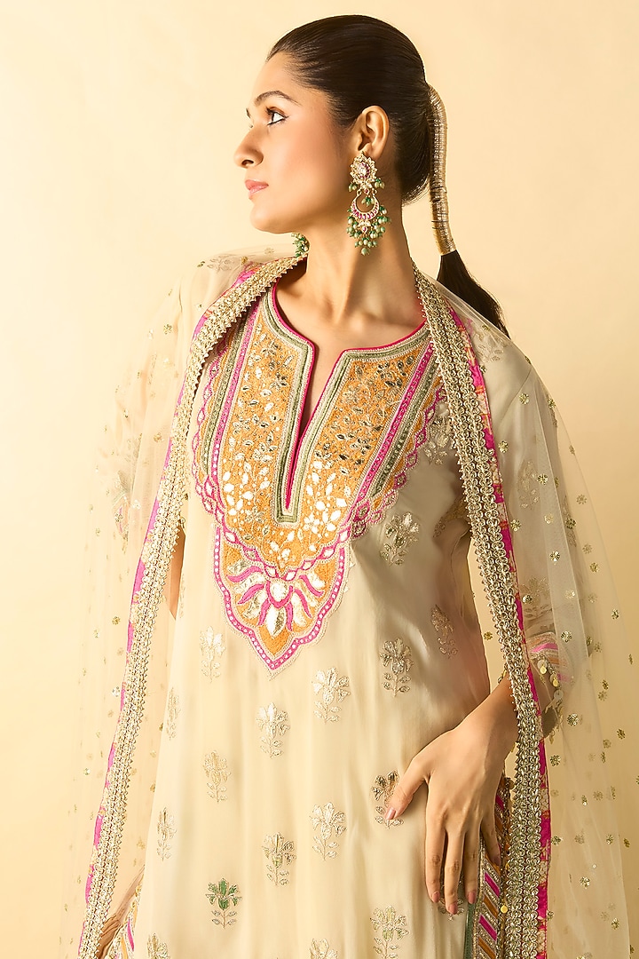 Ivory Georgette Embroidered Wedding Sharara Set by Gopi Vaid at Pernia's Pop Up Shop