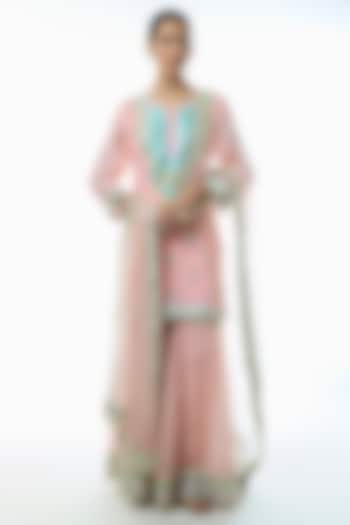 Pink Georgette Embroidered Wedding Sharara Set by Gopi Vaid at Pernia's Pop Up Shop
