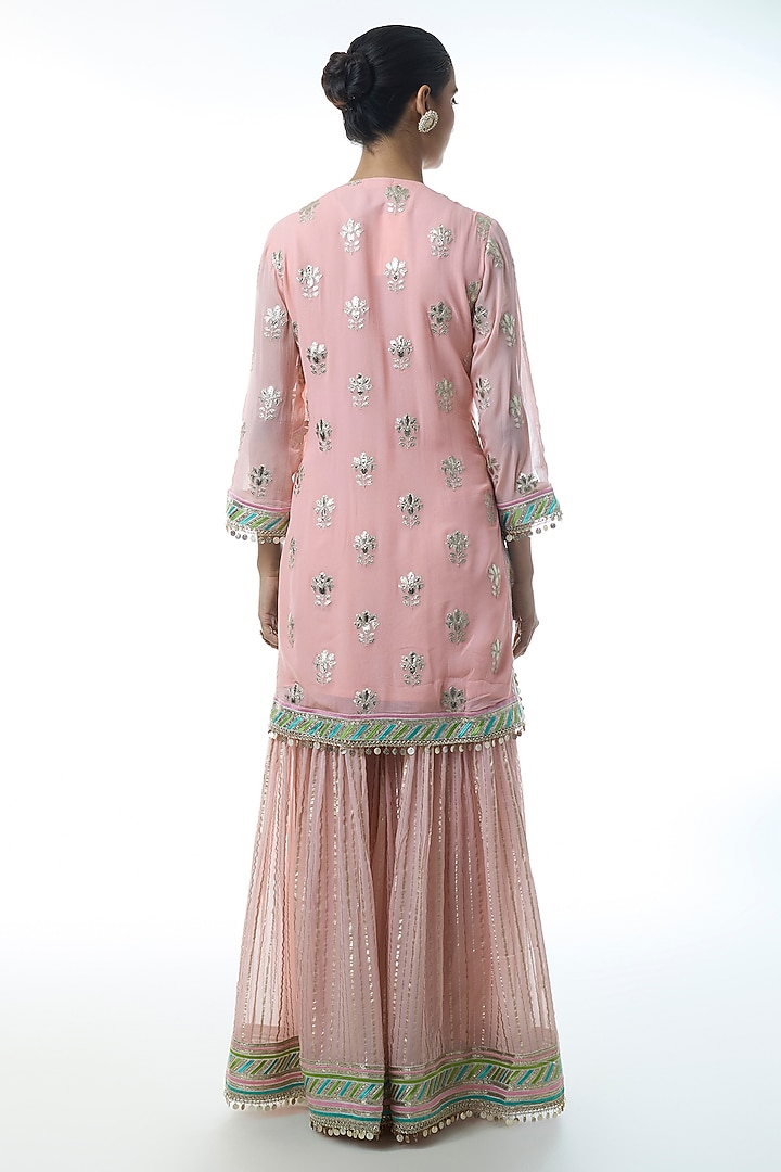 Pink Georgette Embroidered Wedding Sharara Set by Gopi Vaid at Pernia's Pop Up Shop