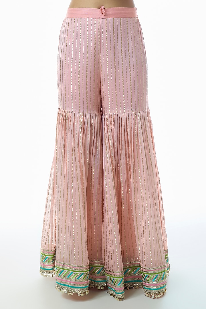 Pink Georgette Embroidered Wedding Sharara Set by Gopi Vaid at Pernia's Pop Up Shop