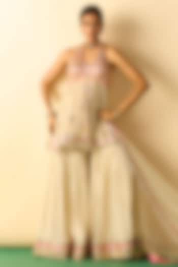 Ivory Georgette Embroidered Wedding Sharara Set by Gopi Vaid at Pernia's Pop Up Shop