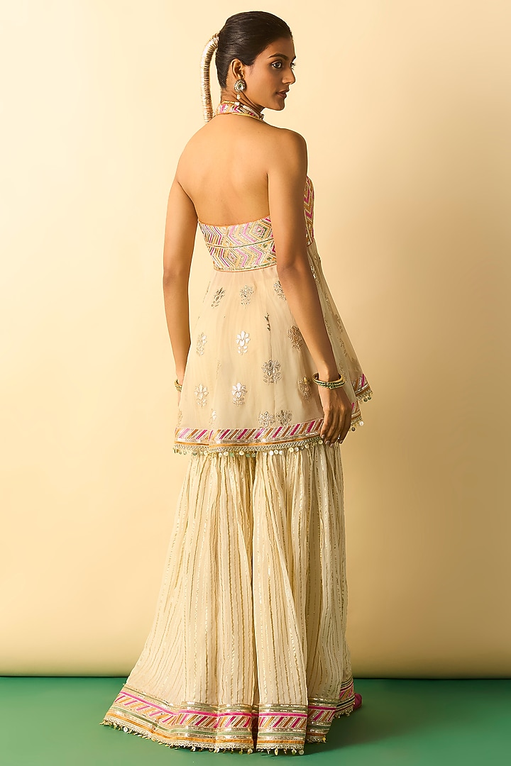 Ivory Georgette Embroidered Wedding Sharara Set by Gopi Vaid at Pernia's Pop Up Shop