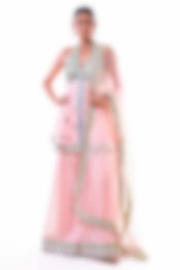Pink Georgette Embroidered Wedding Sharara Set by GOPI VAID at Pernia's Pop Up Shop