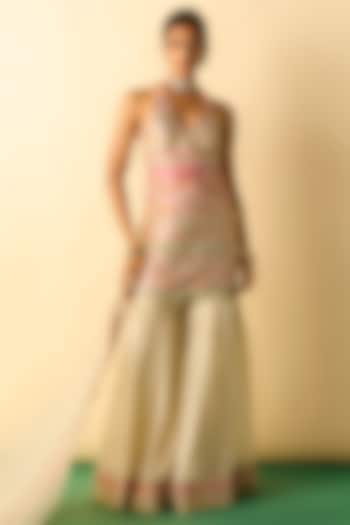 Ivory Organza Embroidered Wedding Sharara Set by Gopi Vaid at Pernia's Pop Up Shop