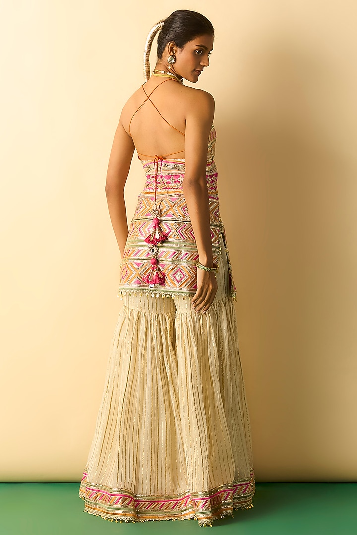 Ivory Organza Embroidered Wedding Sharara Set by Gopi Vaid at Pernia's Pop Up Shop