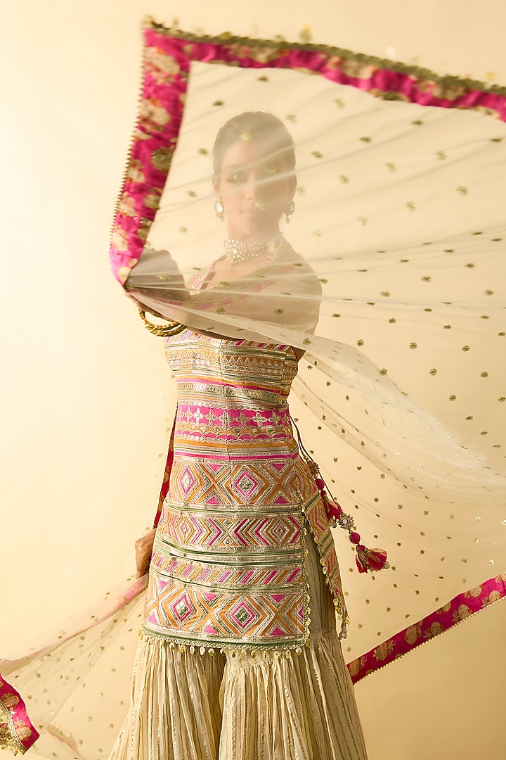 Ivory Organza Embroidered Wedding Sharara Set by Gopi Vaid at Pernia's Pop Up Shop