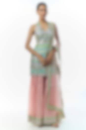 Pink Organza Flared Wedding Sharara Set by Gopi Vaid at Pernia's Pop Up Shop