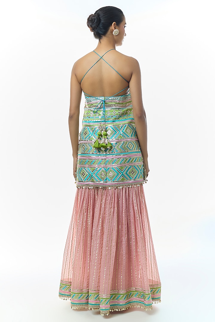 Pink Organza Flared Wedding Sharara Set by Gopi Vaid at Pernia's Pop Up Shop