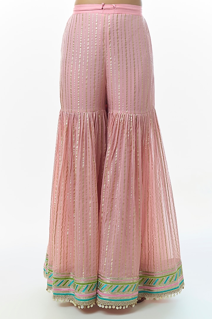 Pink Organza Flared Wedding Sharara Set by Gopi Vaid at Pernia's Pop Up Shop