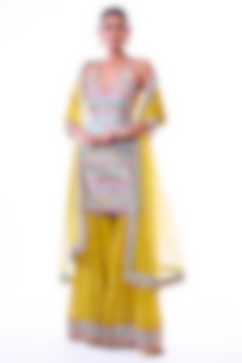 Yellow Organza Embroidered Wedding Sharara Set by GOPI VAID at Pernia's Pop Up Shop