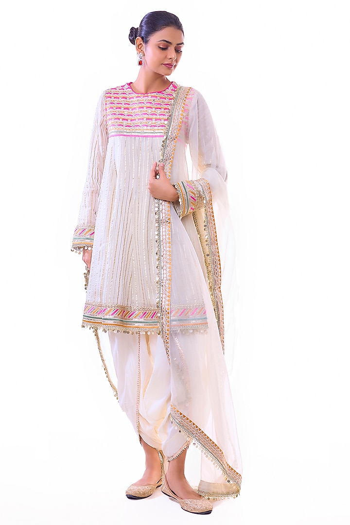 Ivory Organza Embroidered Kurta Set by GOPI VAID at Pernia's Pop Up Shop
