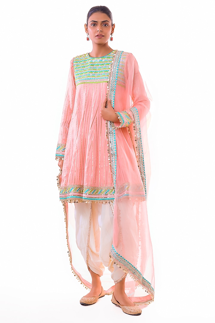 Pink Organza Embroidered Kurta Set by GOPI VAID at Pernia's Pop Up Shop