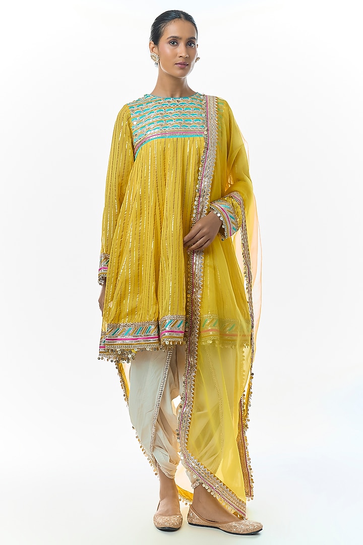 Yellow Organza Wedding Anarkali Set by Gopi Vaid at Pernia's Pop Up Shop