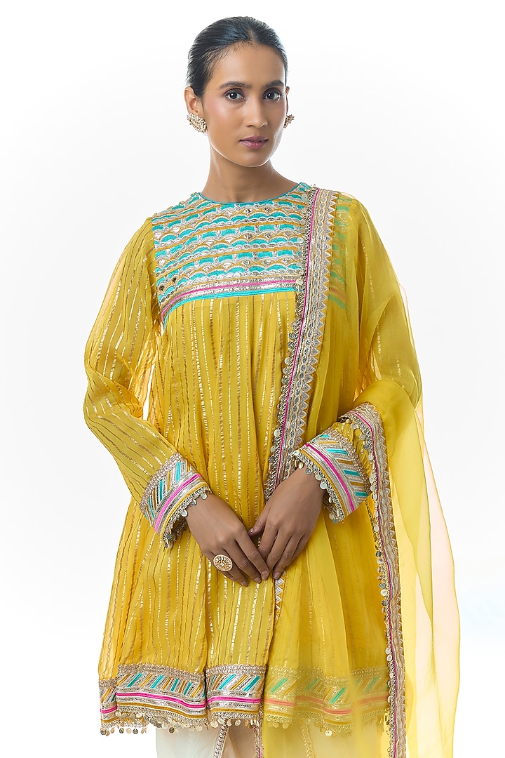 Yellow Organza Wedding Anarkali Set by Gopi Vaid at Pernia's Pop Up Shop
