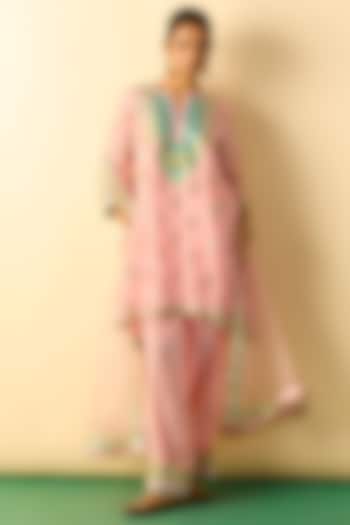 Soft Pink Georgette Hand Embroidered A-Line Tunic Set by Gopi Vaid at Pernia's Pop Up Shop