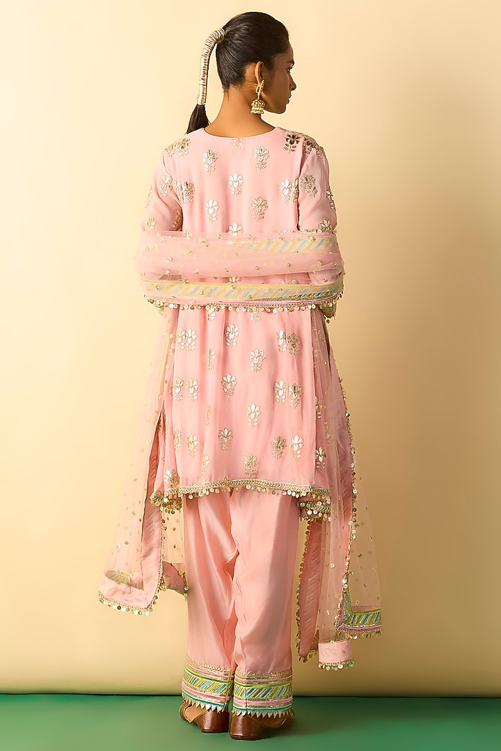 Soft Pink Georgette Hand Embroidered A-Line Tunic Set by Gopi Vaid at Pernia's Pop Up Shop