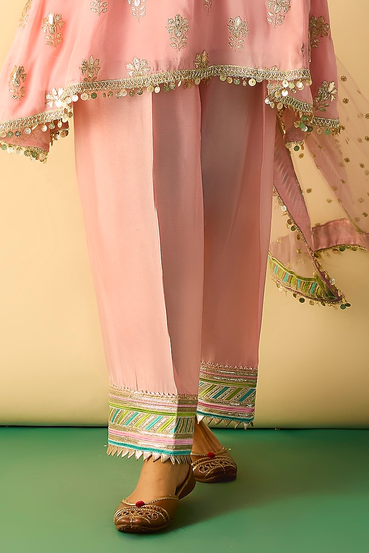 Soft Pink Georgette Hand Embroidered A-Line Tunic Set by Gopi Vaid at Pernia's Pop Up Shop