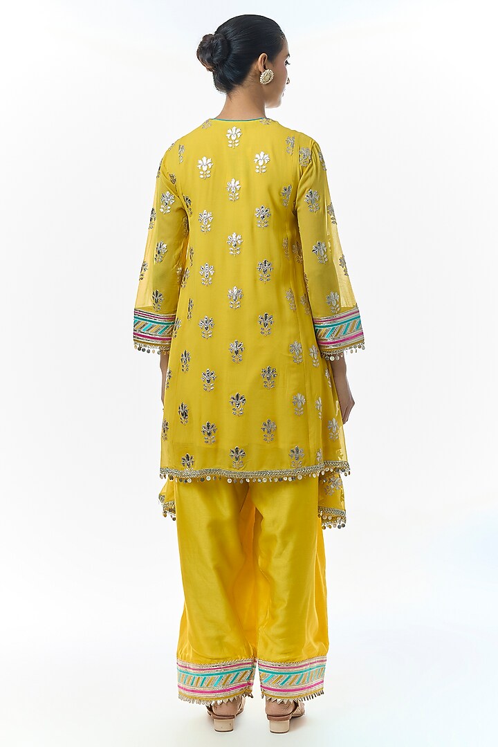 Yellow Georgette Hand Embroidered Tunic Set by Gopi Vaid at Pernia's Pop Up Shop