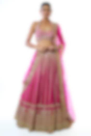 Rani Pink Tussar Embroidered Bridal Lehenga Set by GOPI VAID at Pernia's Pop Up Shop