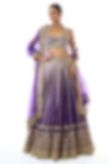 Purple Tussar Embroidered Bridal Lehenga Set by GOPI VAID at Pernia's Pop Up Shop