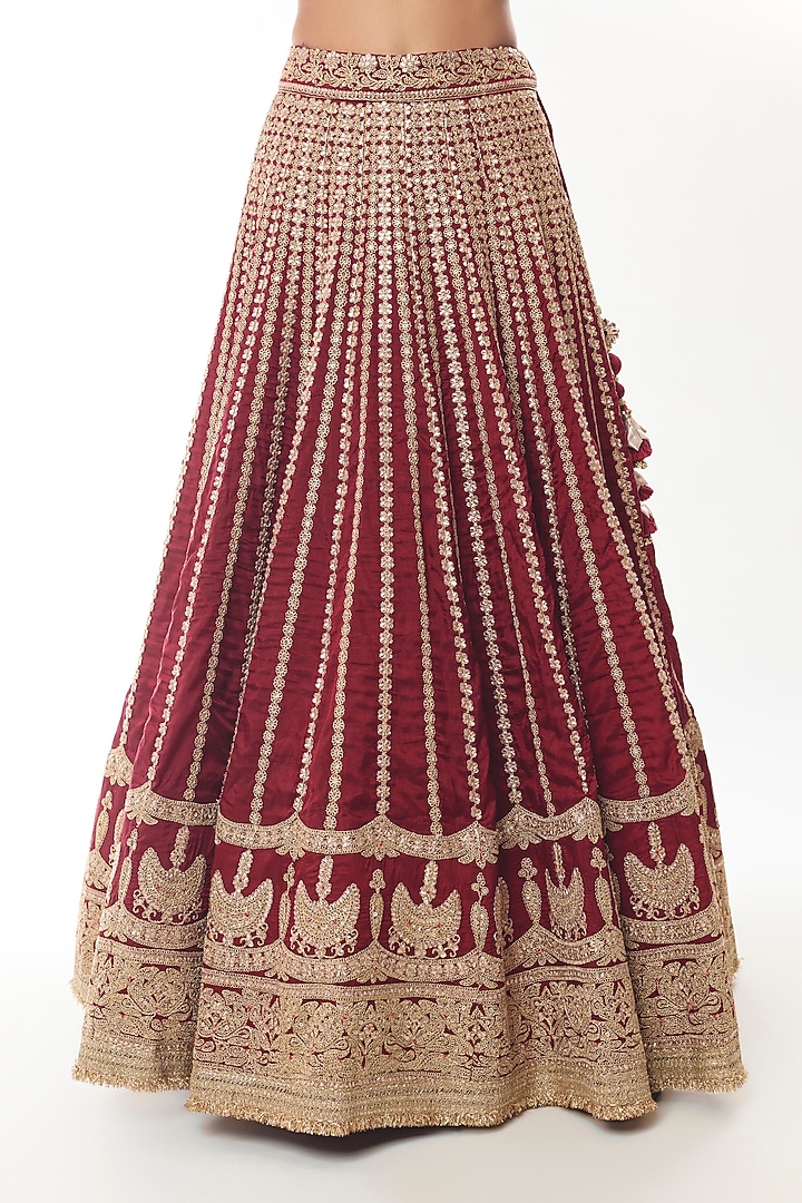 Red Tussar Embroidered Bridal Lehenga Set by GOPI VAID at Pernia's Pop Up Shop