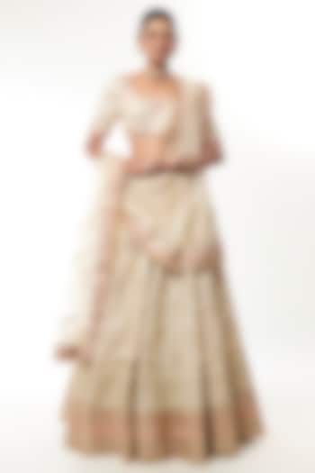 Ivory Tussar Zari & Sequin Embroidered Bridal Lehenga Set by GOPI VAID at Pernia's Pop Up Shop