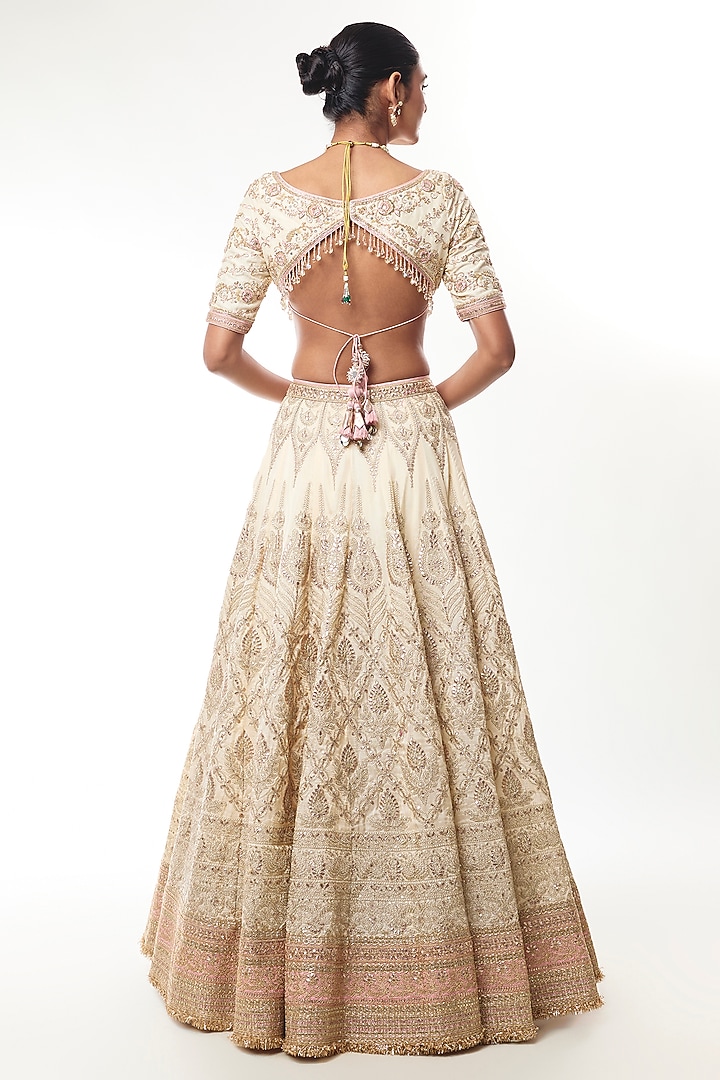 Ivory Tussar Zari & Sequin Embroidered Bridal Lehenga Set by GOPI VAID at Pernia's Pop Up Shop