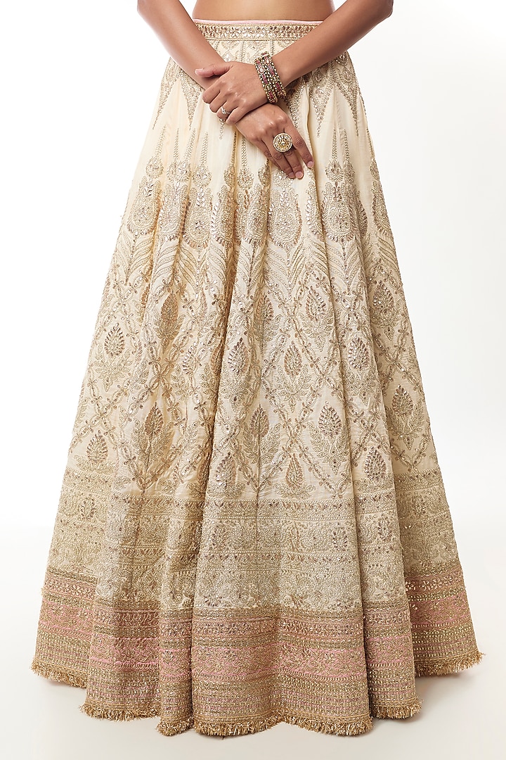 Ivory Tussar Zari & Sequin Embroidered Bridal Lehenga Set by GOPI VAID at Pernia's Pop Up Shop