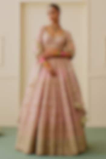 Rose Pink Tussar Zari & Sequin Embellished Bridal Bridal Lehenga Set by GOPI VAID at Pernia's Pop Up Shop