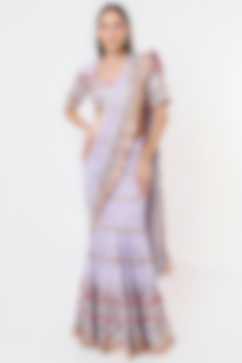 Lilac Georgette Embroidered Wedding Saree Set by GOPI VAID at Pernia's Pop Up Shop