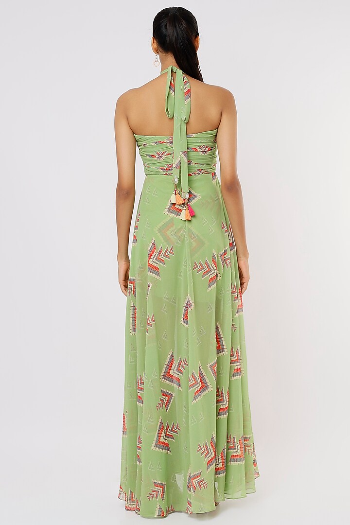 Green Georgette Printed Vacation Dress by GOPI VAID at Pernia's Pop Up Shop