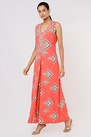 Coral Printed Jumpsuit by GOPI VAID