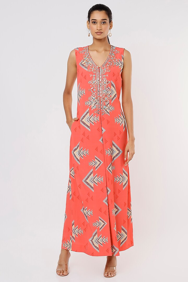 Coral Printed Jumpsuit by GOPI VAID at Pernia's Pop Up Shop