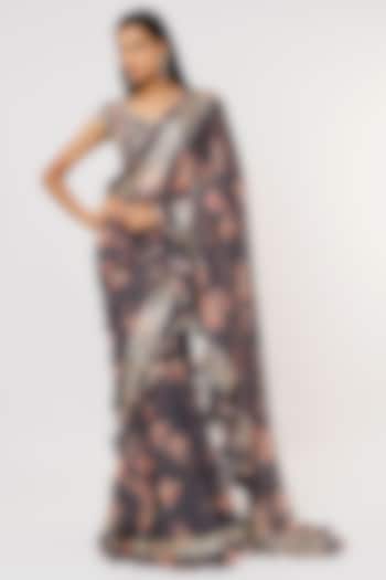 Grey Georgette Printed Saree Set by GOPI VAID