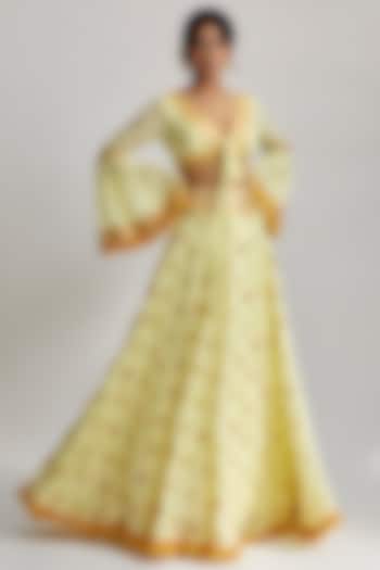 Yellow Viscose Embroidered Skirt Set by GOPI VAID at Pernia's Pop Up Shop