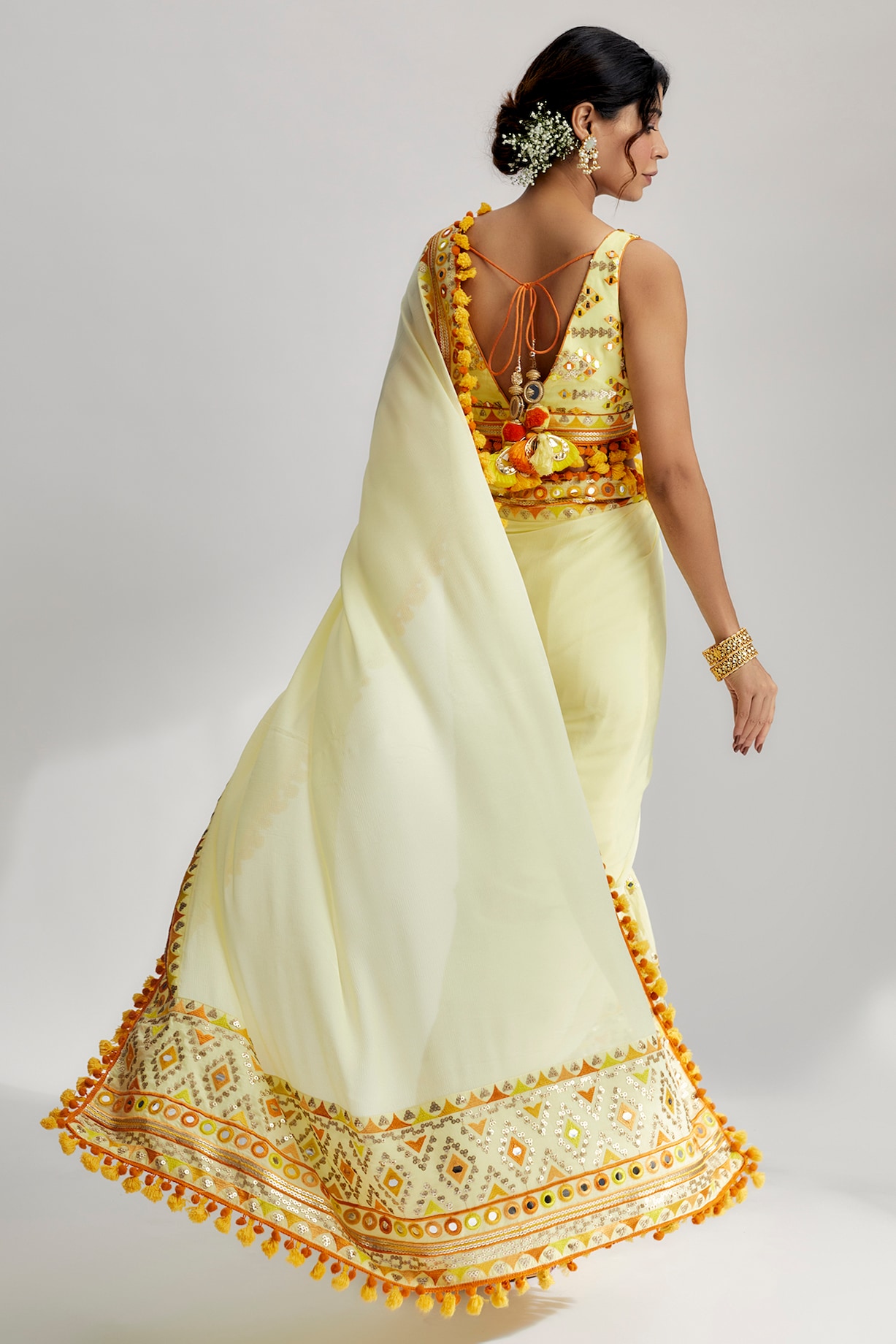 Misty Eri Tussar Silk Embroidered Yellow Saree main image 0