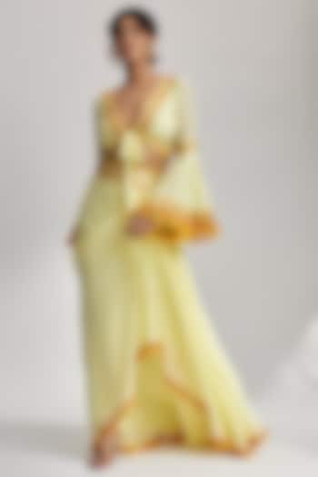 Yellow Crepe Embroidered Skirt Set by GOPI VAID at Pernia's Pop Up Shop