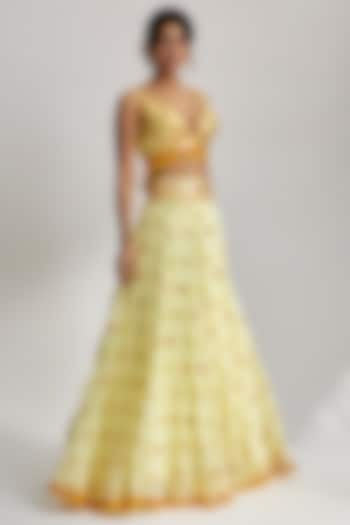 Yellow Viscose Embroidered Wedding Lehenga Set by GOPI VAID at Pernia's Pop Up Shop