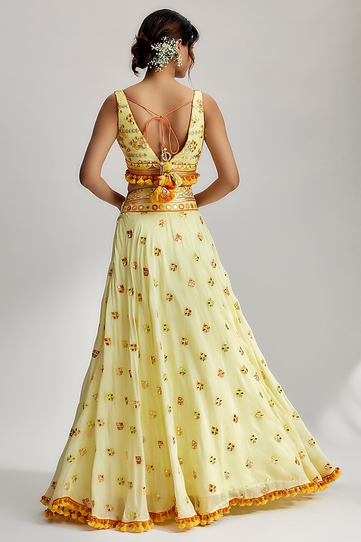 Yellow Viscose Embroidered Wedding Lehenga Set by GOPI VAID at Pernia's Pop Up Shop