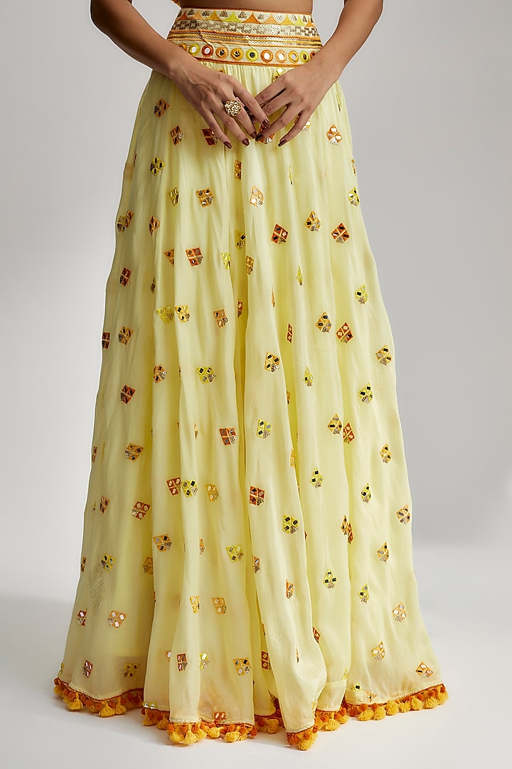 Yellow Viscose Embroidered Wedding Lehenga Set by GOPI VAID at Pernia's Pop Up Shop