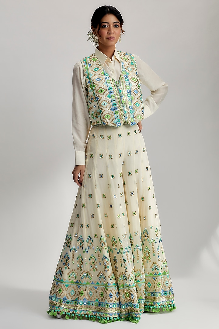 Ivory Embroidered Pant Set by GOPI VAID at Pernia's Pop Up Shop