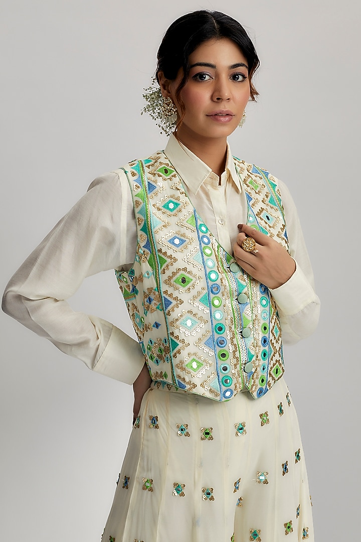 Ivory Embroidered Pant Set by GOPI VAID at Pernia's Pop Up Shop